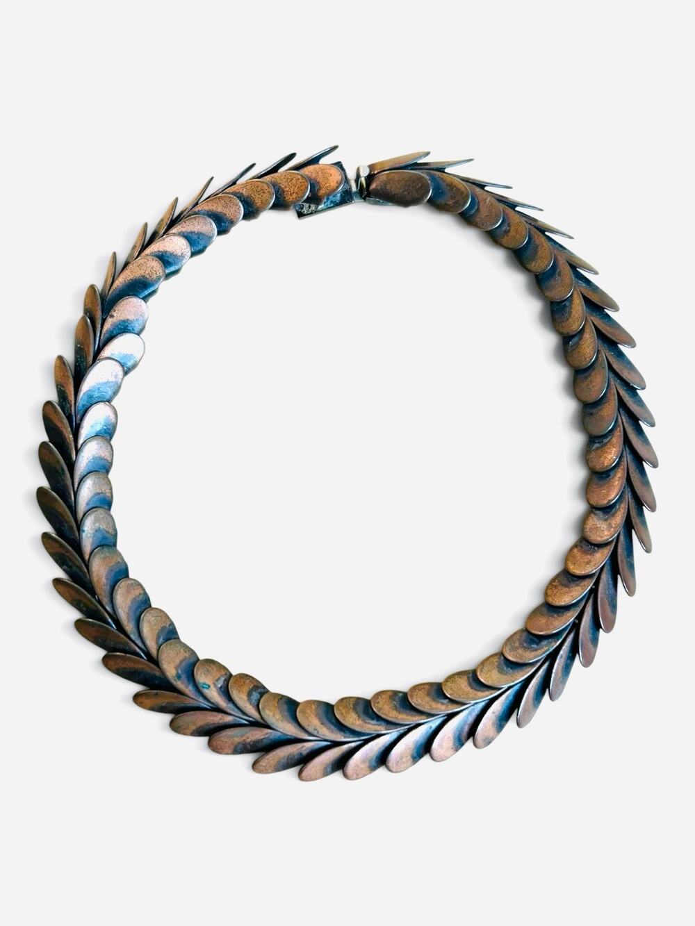 Vintage Copper Laurel Leaf Collar Necklace Choker Mid Century Modernist